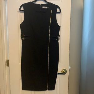 Calvin Klein black sheath dress with gold hardware